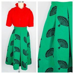 Vintage Reproduction Bettie Page Tatyana Green Fan Circle Skirt size L Large VLV